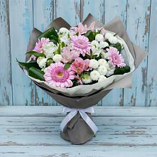 Букет цветов из:  Герберы, Альстромерии и Хризантемы в Захарьино