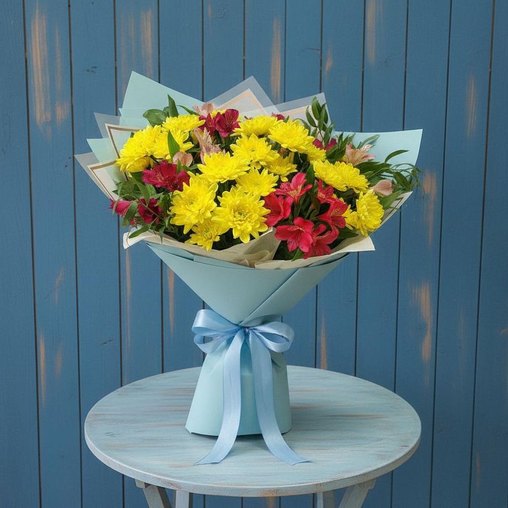 Букет цветов из: Альстромерии и Хризантемы в Захарьино