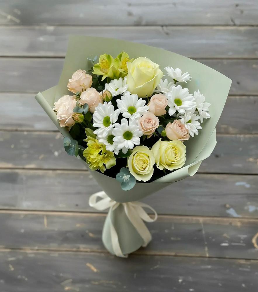 Букет цветов из: Альстромерии, Розы и Хризантемы в Захарьино