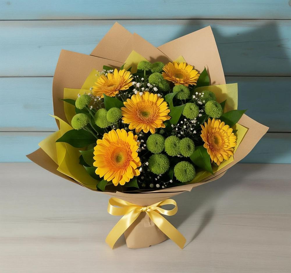Букет цветов из: Герберы и Хризантемы в Захарьино
