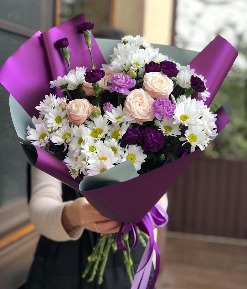 Букет цветов из: Хризантемы, Гвоздики и Розы в Захарьино