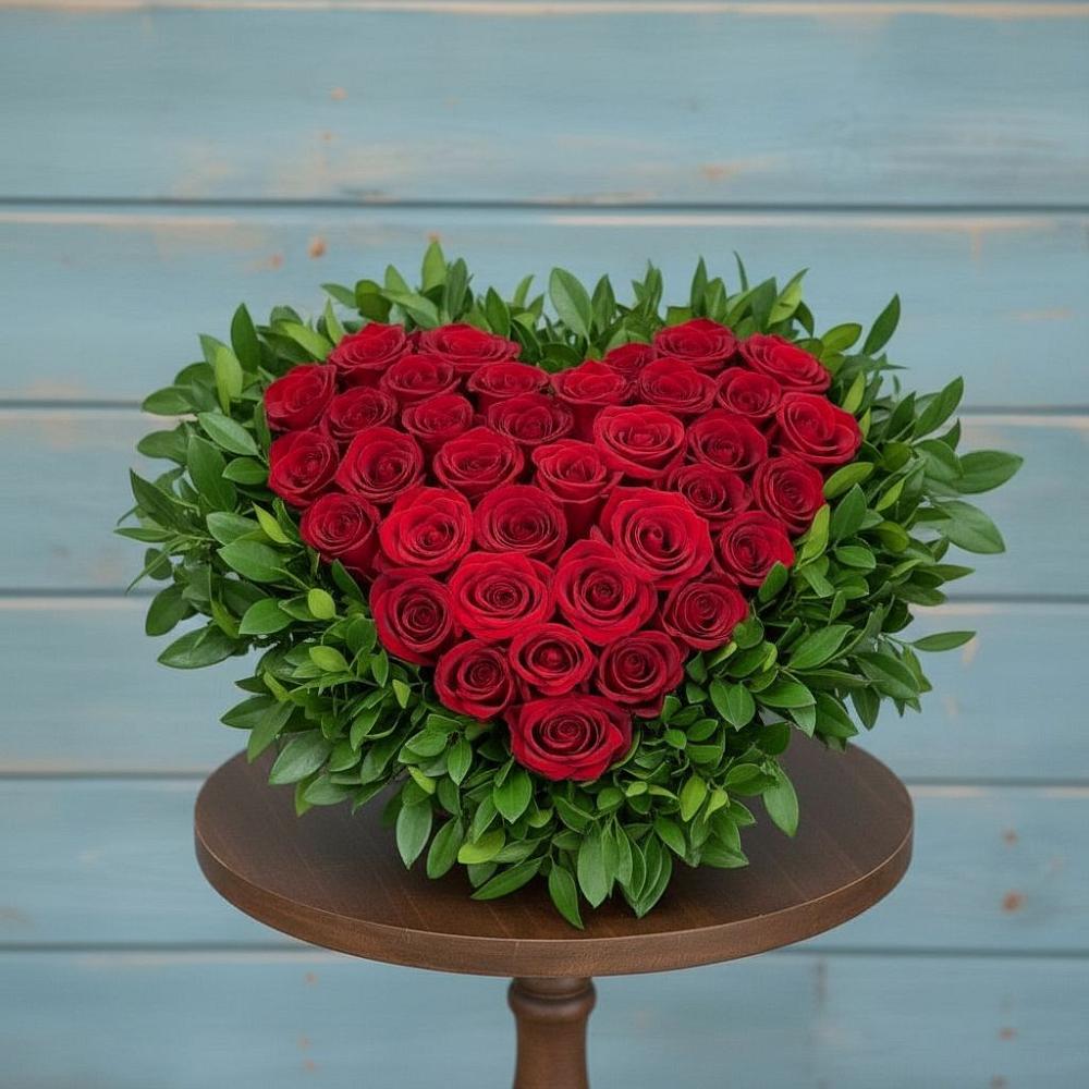 Цветочная композиция из Розы в виде сердца в Захарьино