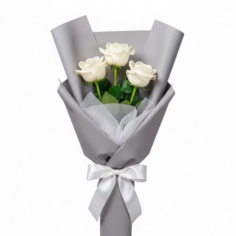 Букет 3 белые розы в Захарьино