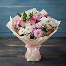 Букет цветов из:  Хризантемы, Альстромерии и Розы в Захарьино