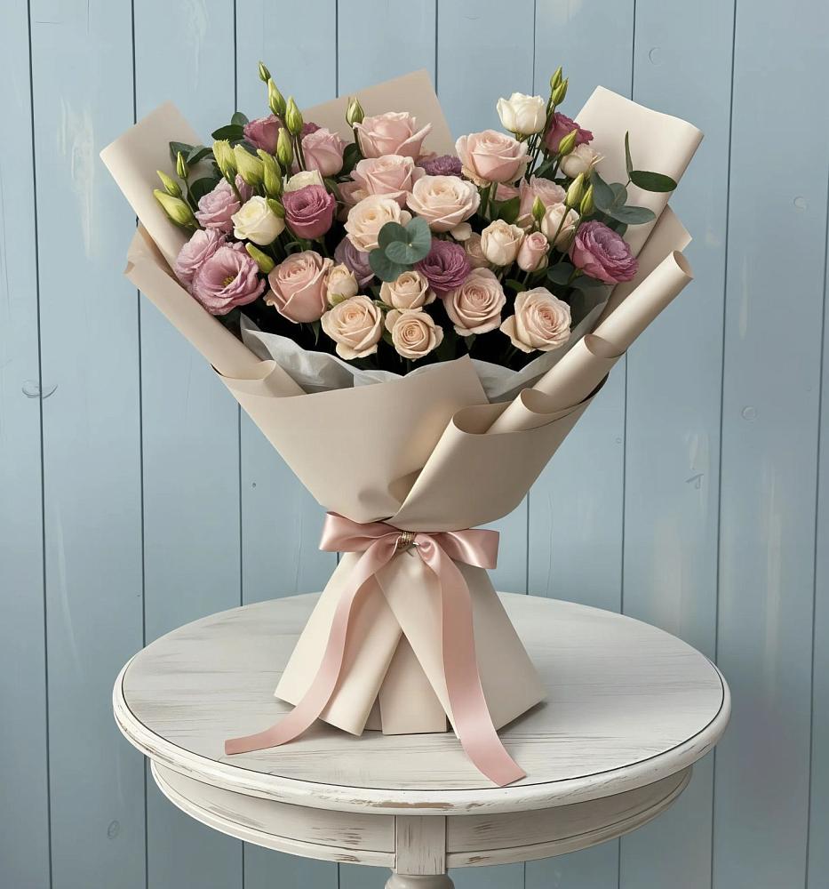 Букет цветов из: Розы и Лизиантусы в Захарьино