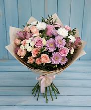 Букет цветов из:  Хризантемы, Розы и Альстромерии в Захарьино