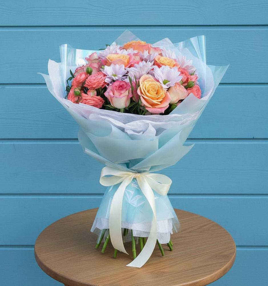 Букет цветов из: Хризантемы и Розы в Захарьино