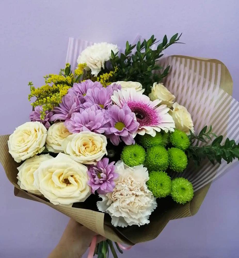 Букет цветов из: Хризантемы, Розы, Гвоздики и Герберы в Захарьино