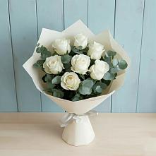 Букет Белые розы в Эвкалипте в Захарьино
