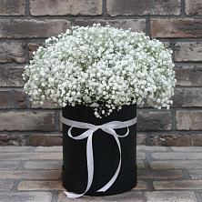 Цветочная композиция из Гипсофила в шляпной коробке в Захарьино