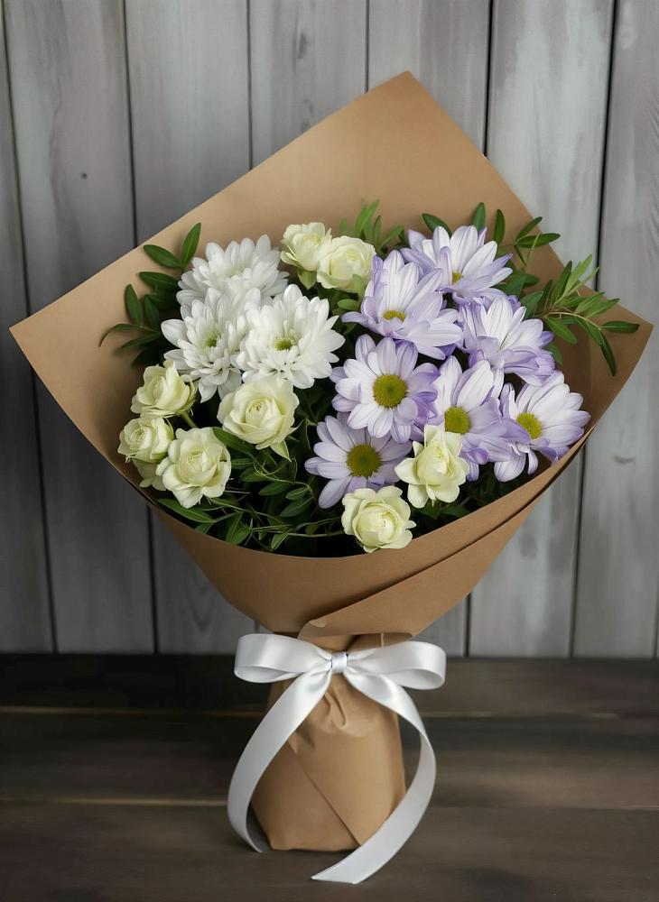 Букет цветов из: Хризантемы и Розы в Захарьино