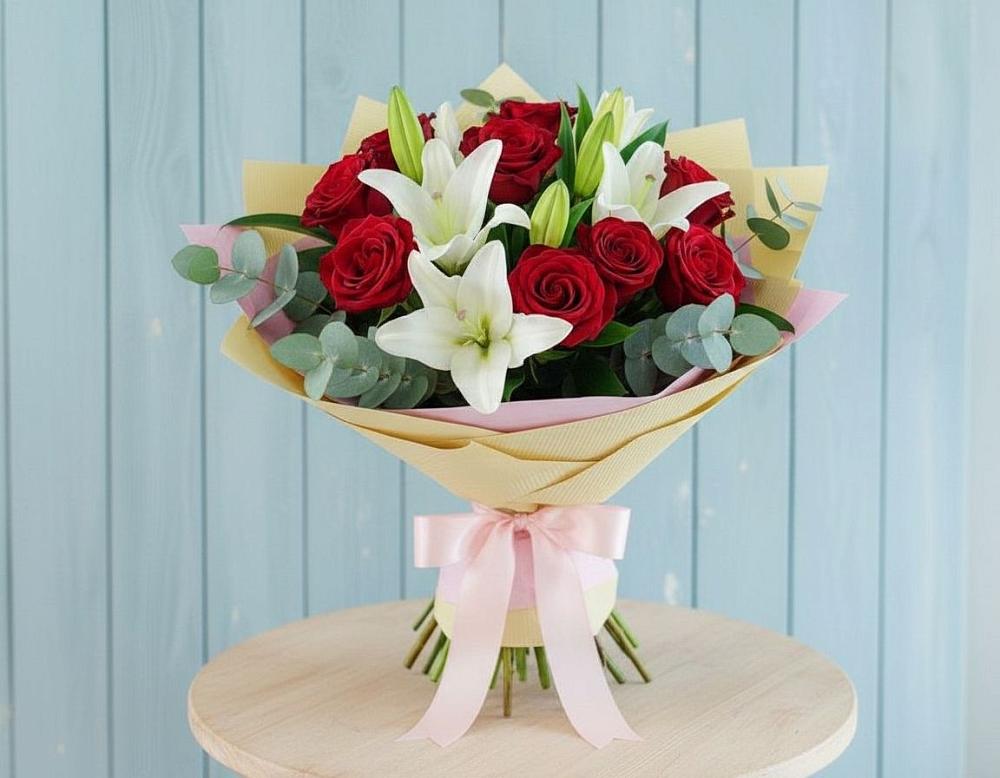 Букет цветов из: Лилии и Розы в Захарьино